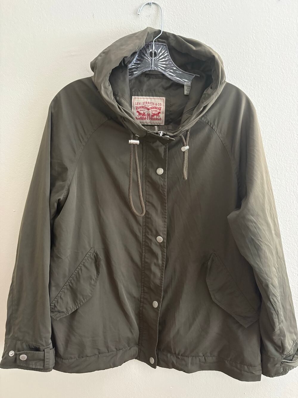 Levi's Women's Anorak Jacket Hooded Windbreaker Olive Army Green Size XS